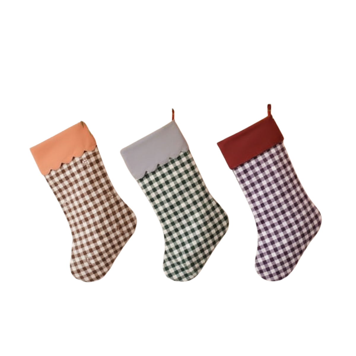 Gingham Christmas Stocking with Contrast Solid Cuff | Classic Holiday Stocking