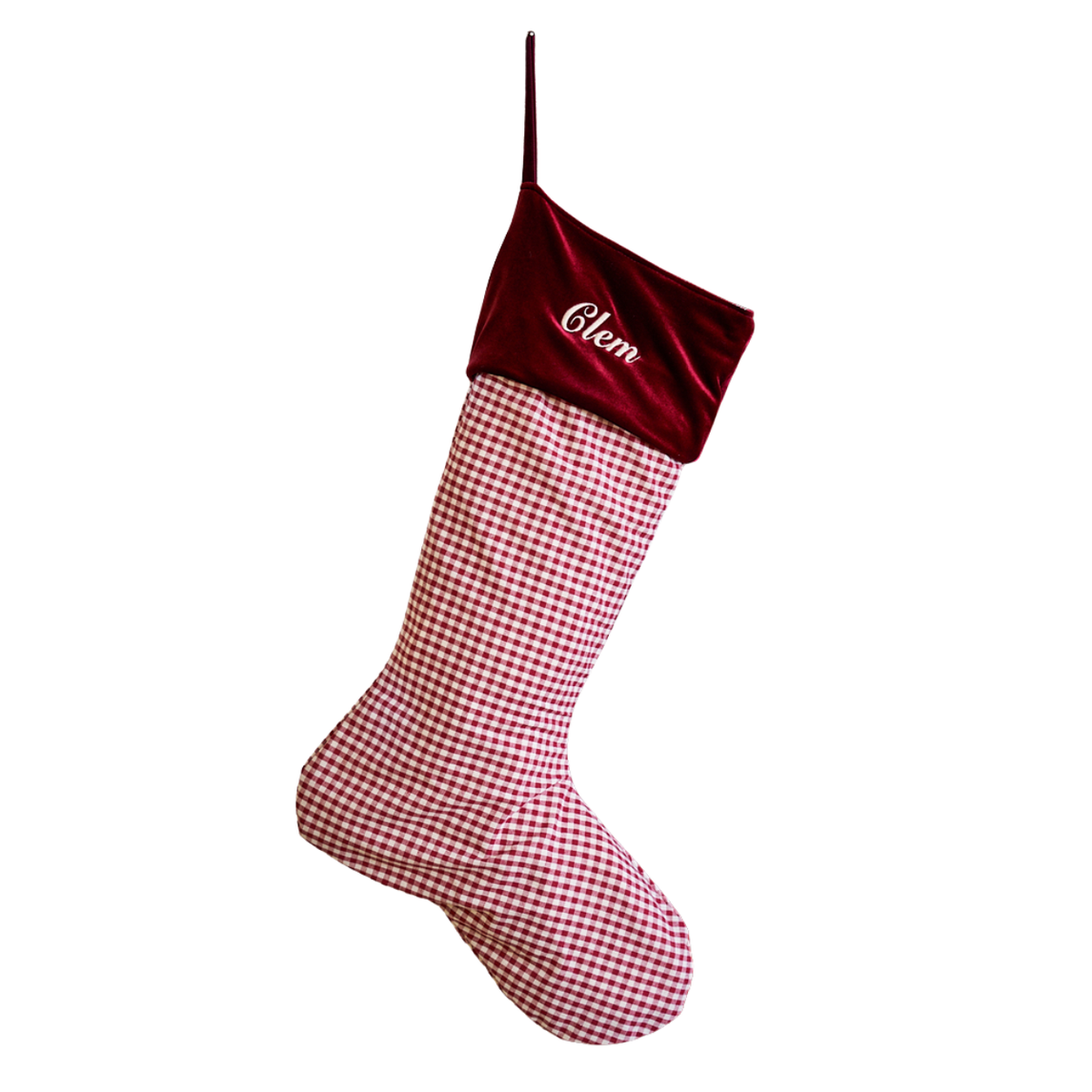 Classic Gingham Christmas Stocking | Personalized Embroidered Name on Velvet Cuff