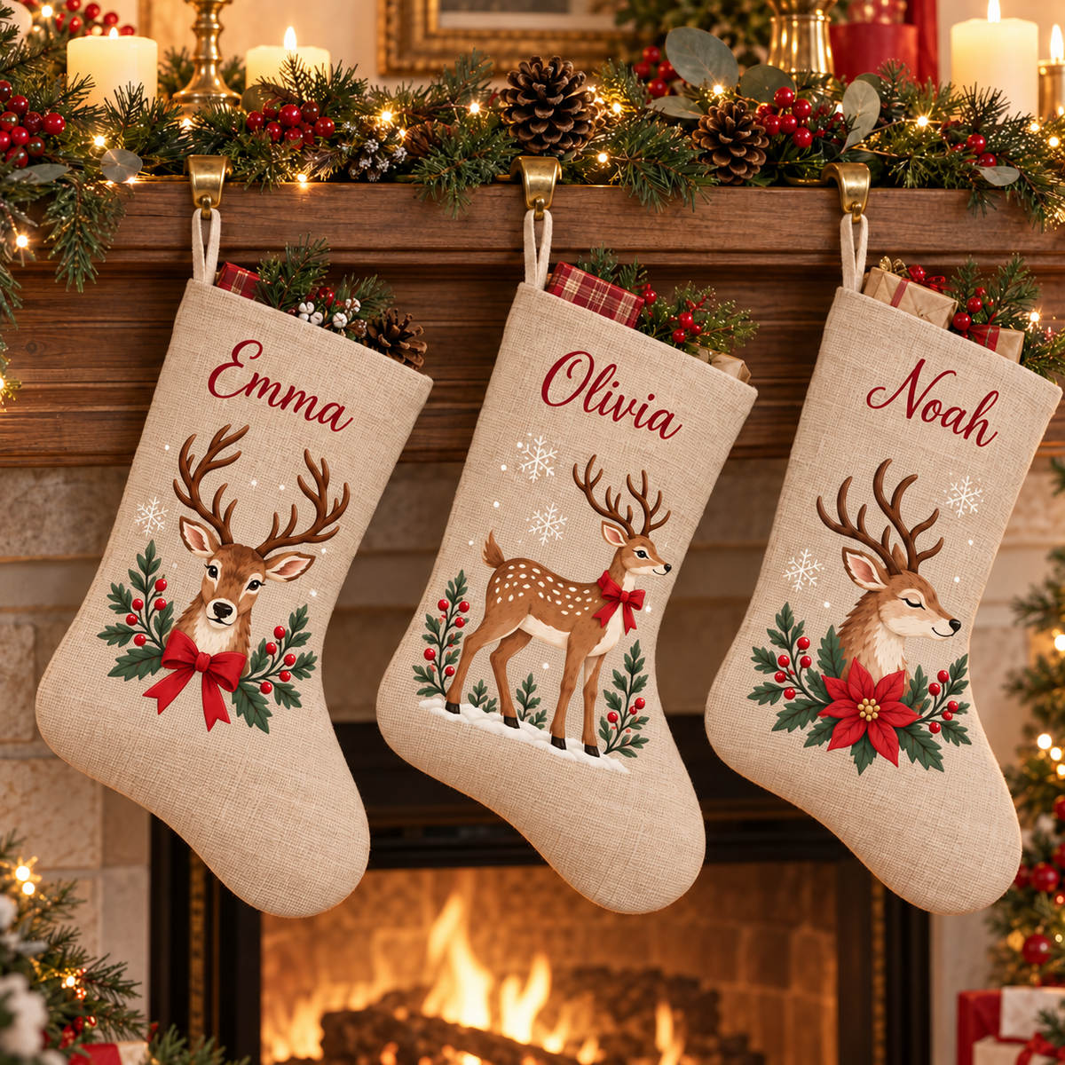 Personalized Christmas Stocking | Printed Name & Reindeer Design