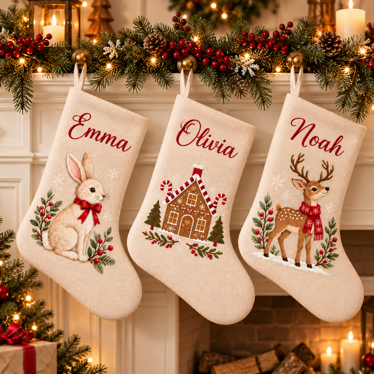 Personalized Christmas Stocking | Printed Name with Snowman, Santa, Nutcracker & More