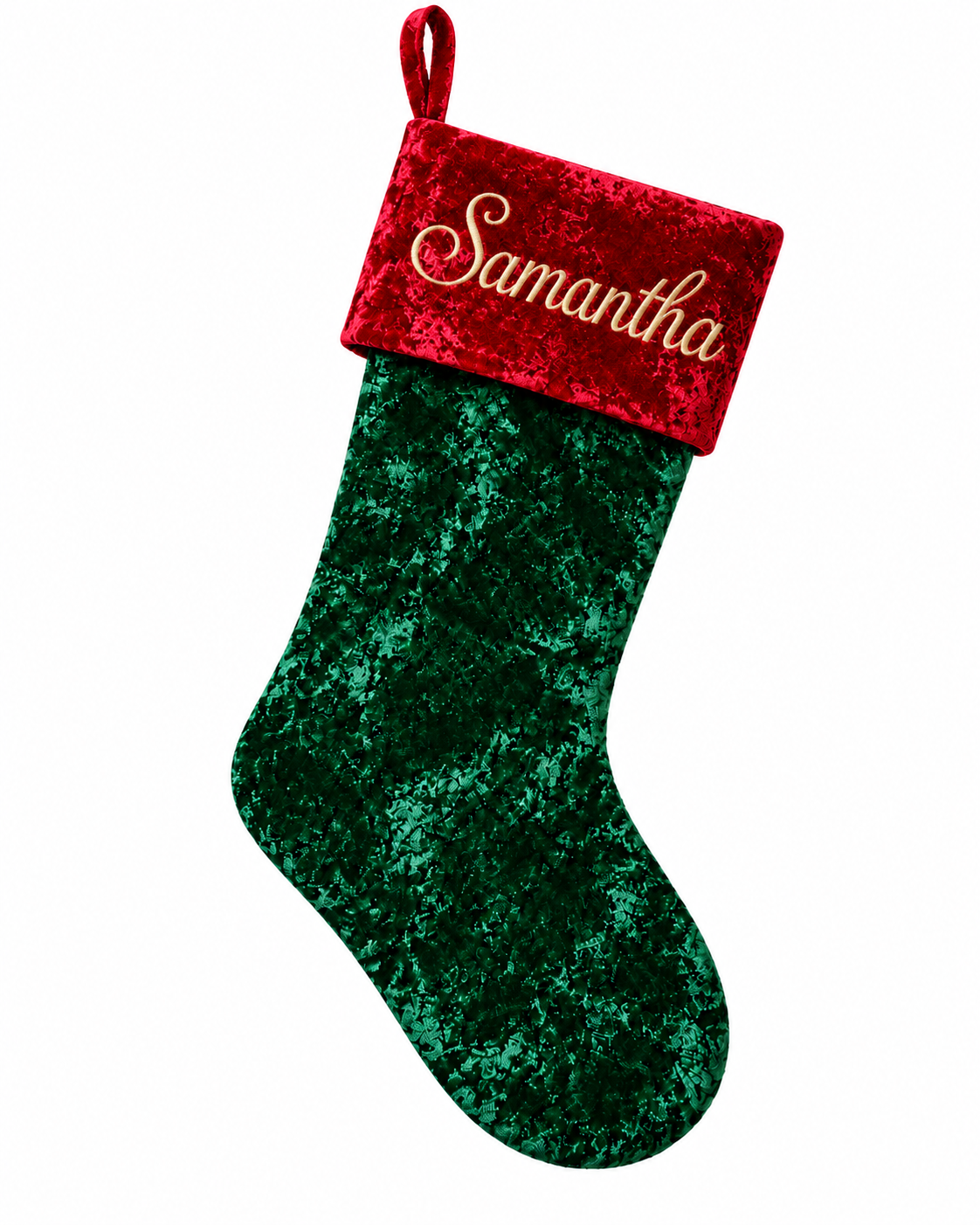 Personalized Velvet Christmas Stocking | Embroidered Name on Contrast Velvet Cuff
