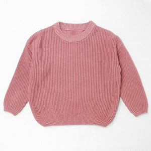 Rose powder chunky knit kids sweater, plain color option