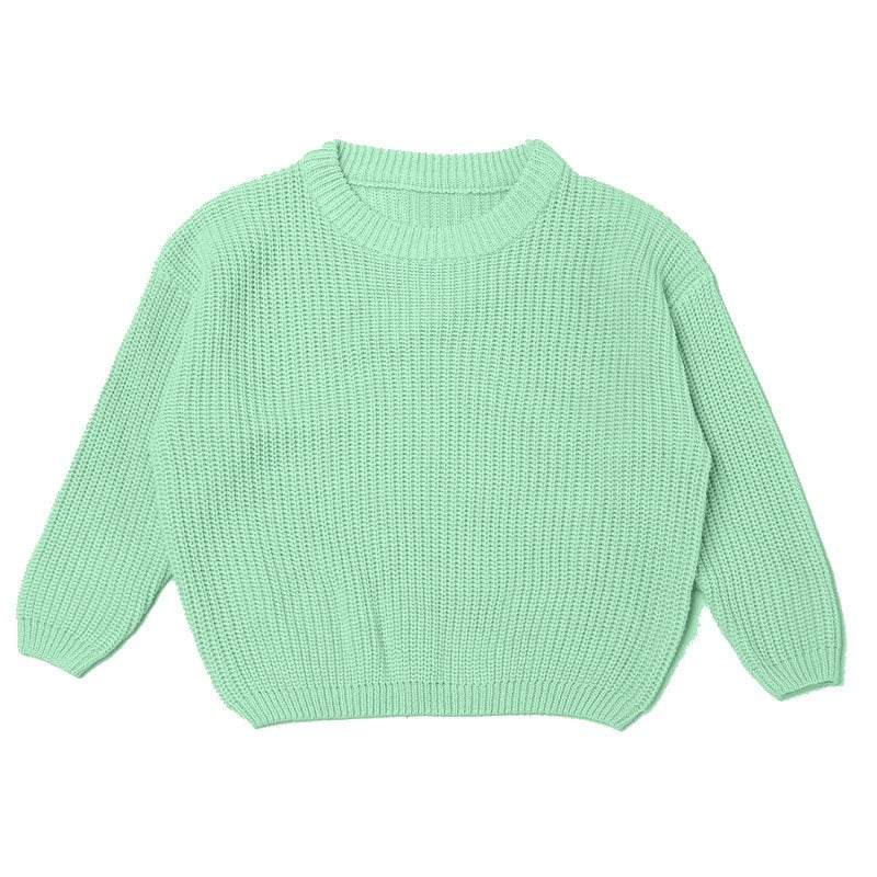 Light green chunky knit kids sweater, plain color option