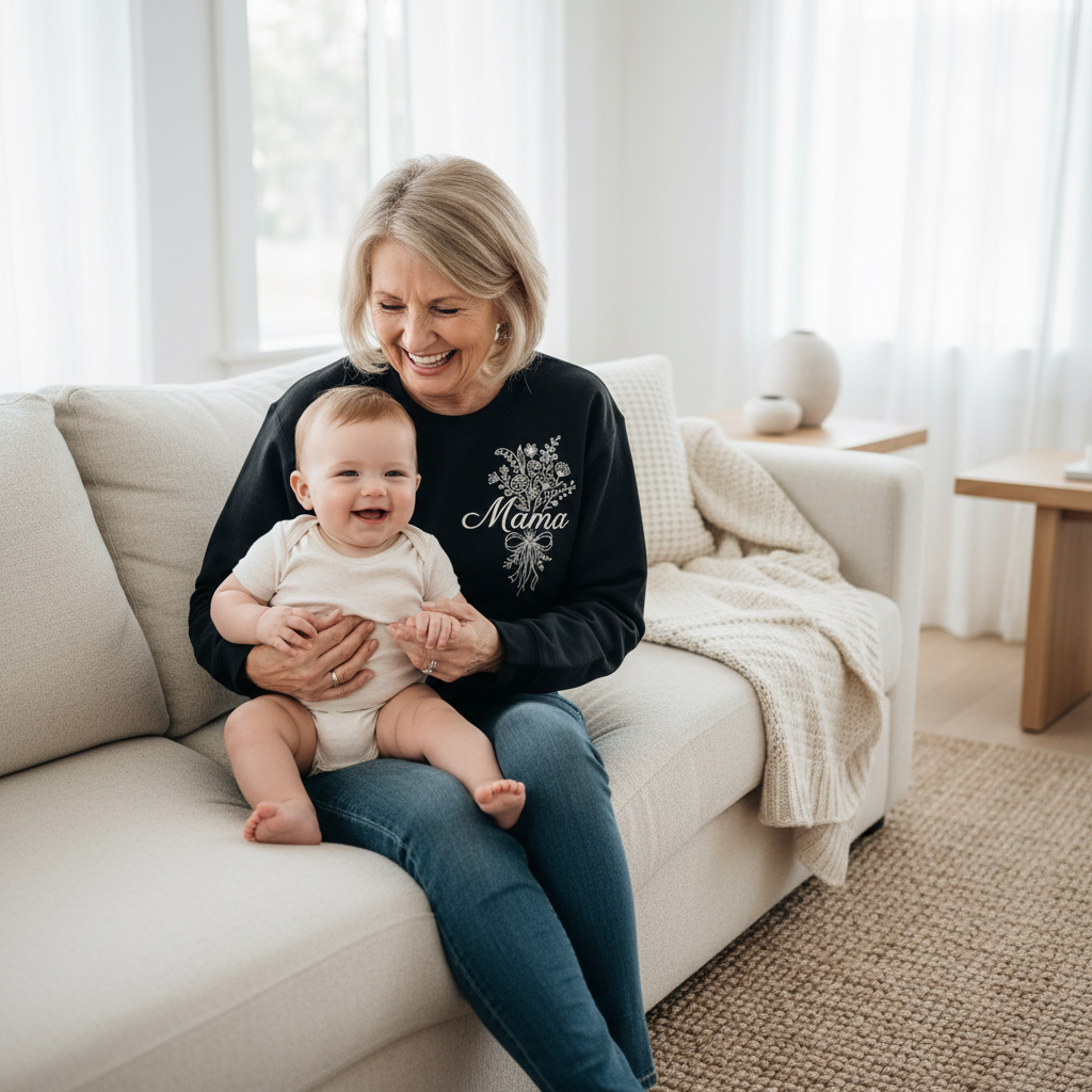 Mama Wildflower Bouquet Embroidered Sweatshirt | Botanical Mom Mother's Day Gift