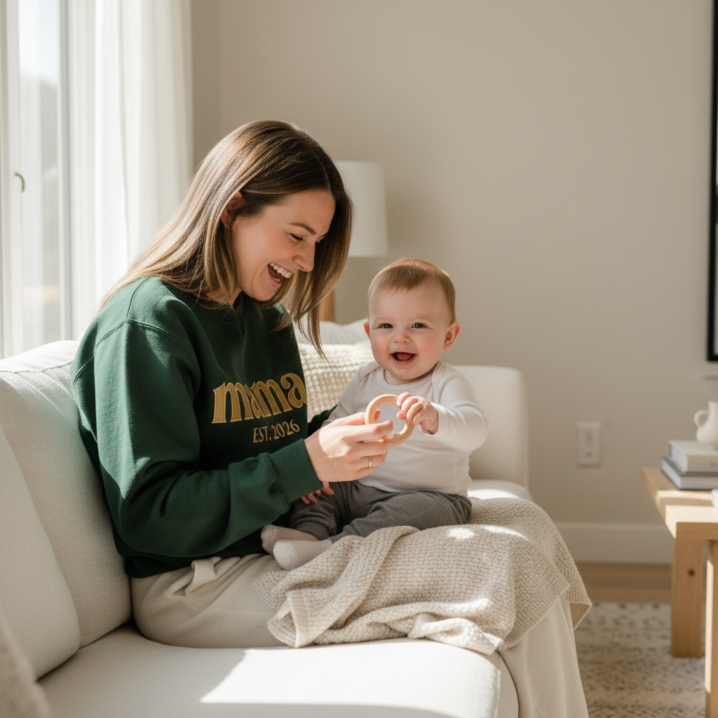 Mama Est. Year Lowercase Serif Embroidered Sweatshirt | Quiet Luxury Mom Gift