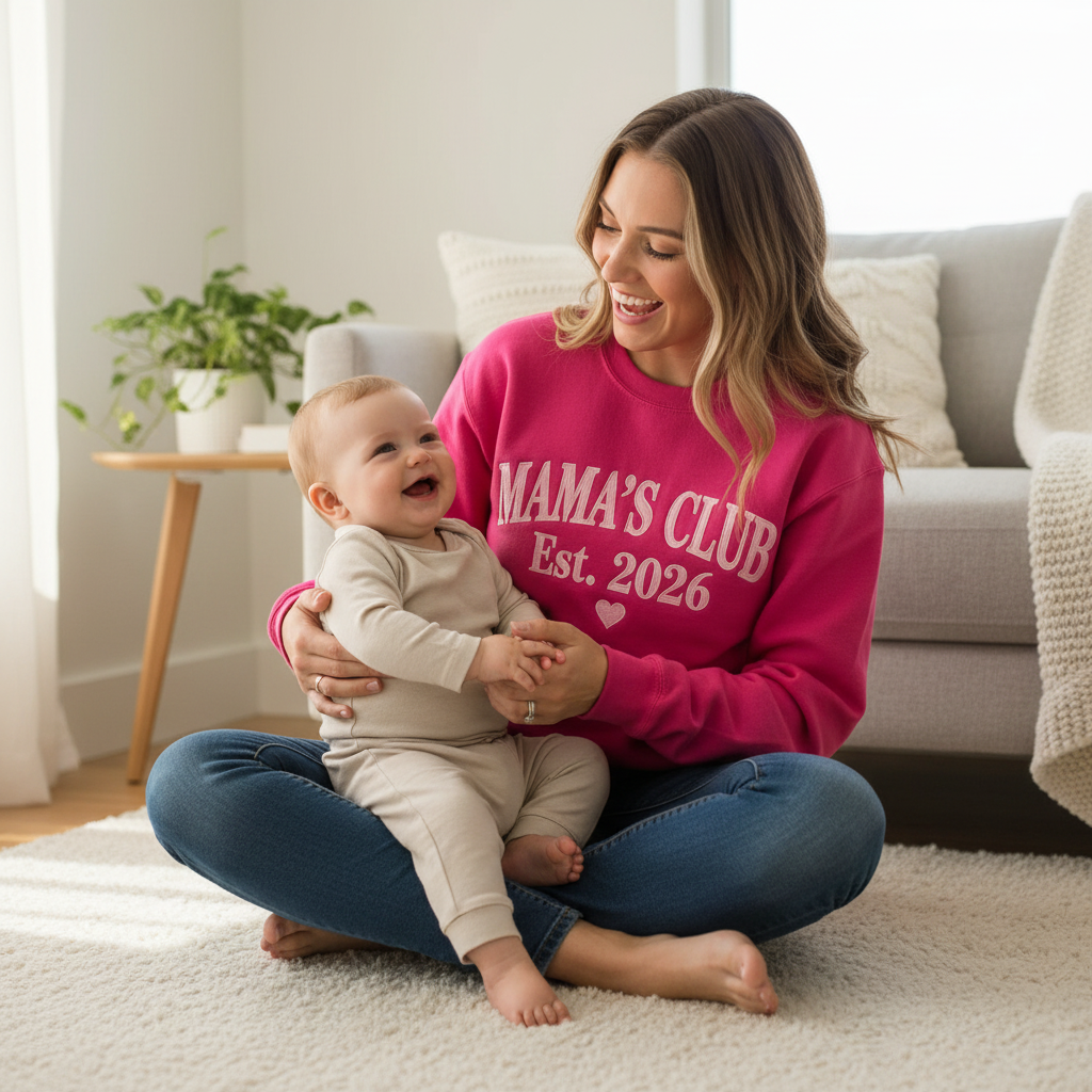 Mama's Club Est. Year Varsity Embroidered Sweatshirt | Pink Mama Mother's Day Gift