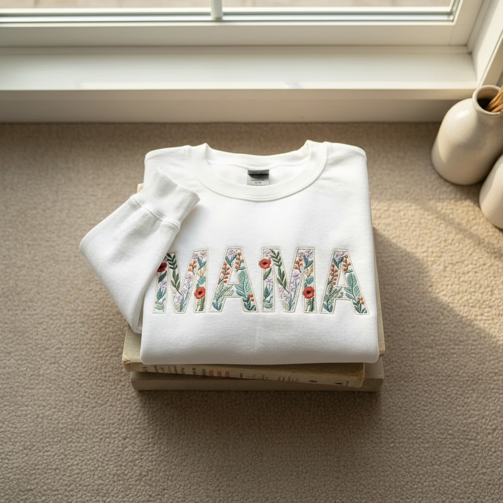 Mama Wildflower Letter Embroidered Sweatshirt | Floral MAMA Mother's Day Gift