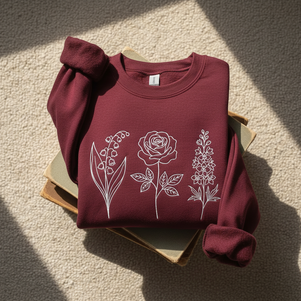 Personalized Mama Birth Flower Embroidered Sweatshirt | Custom Birth Month Flowers Mom Gift