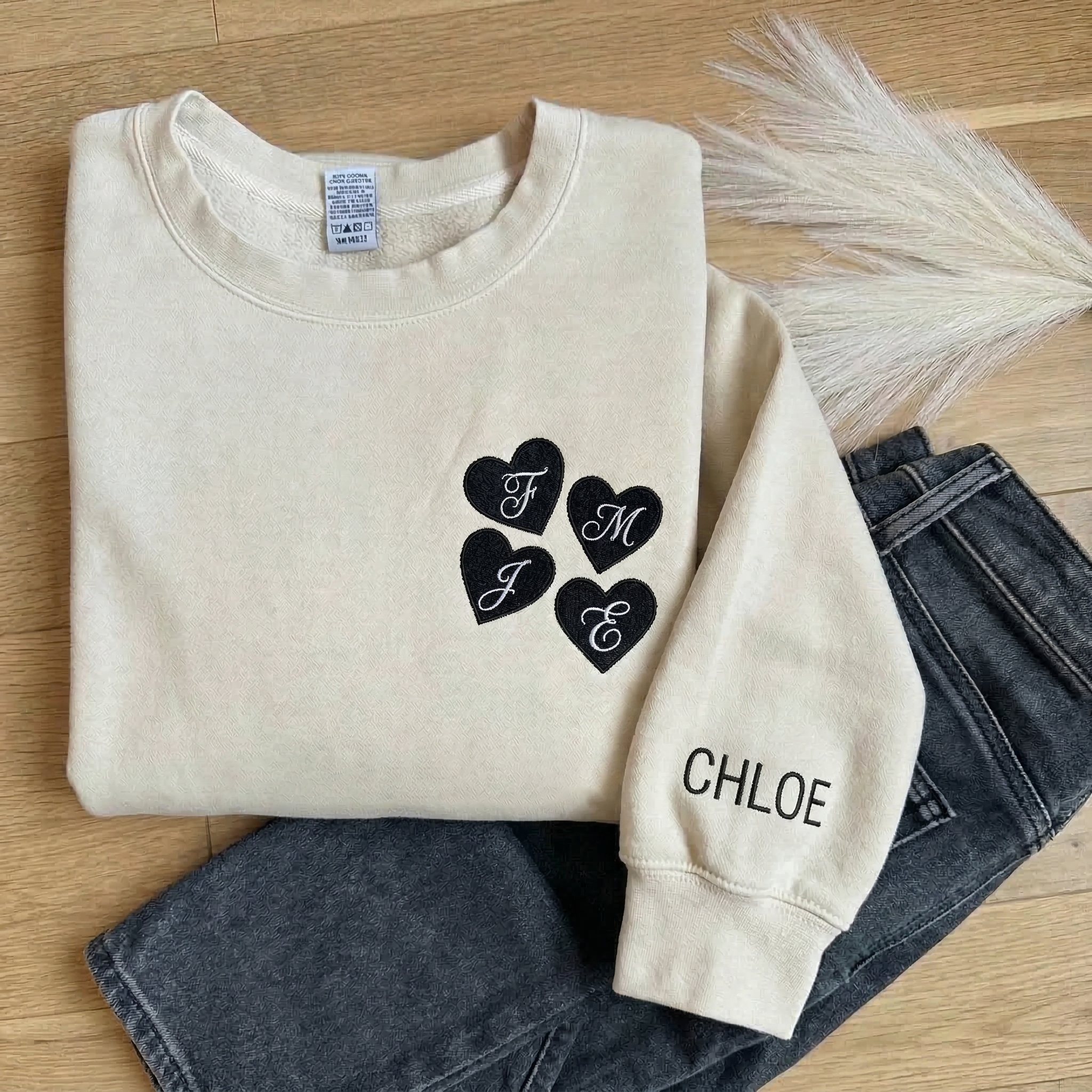 Custom Mama Heart Monogram Embroidered Sweatshirt with Kids Initials | Modern Mom Gift
