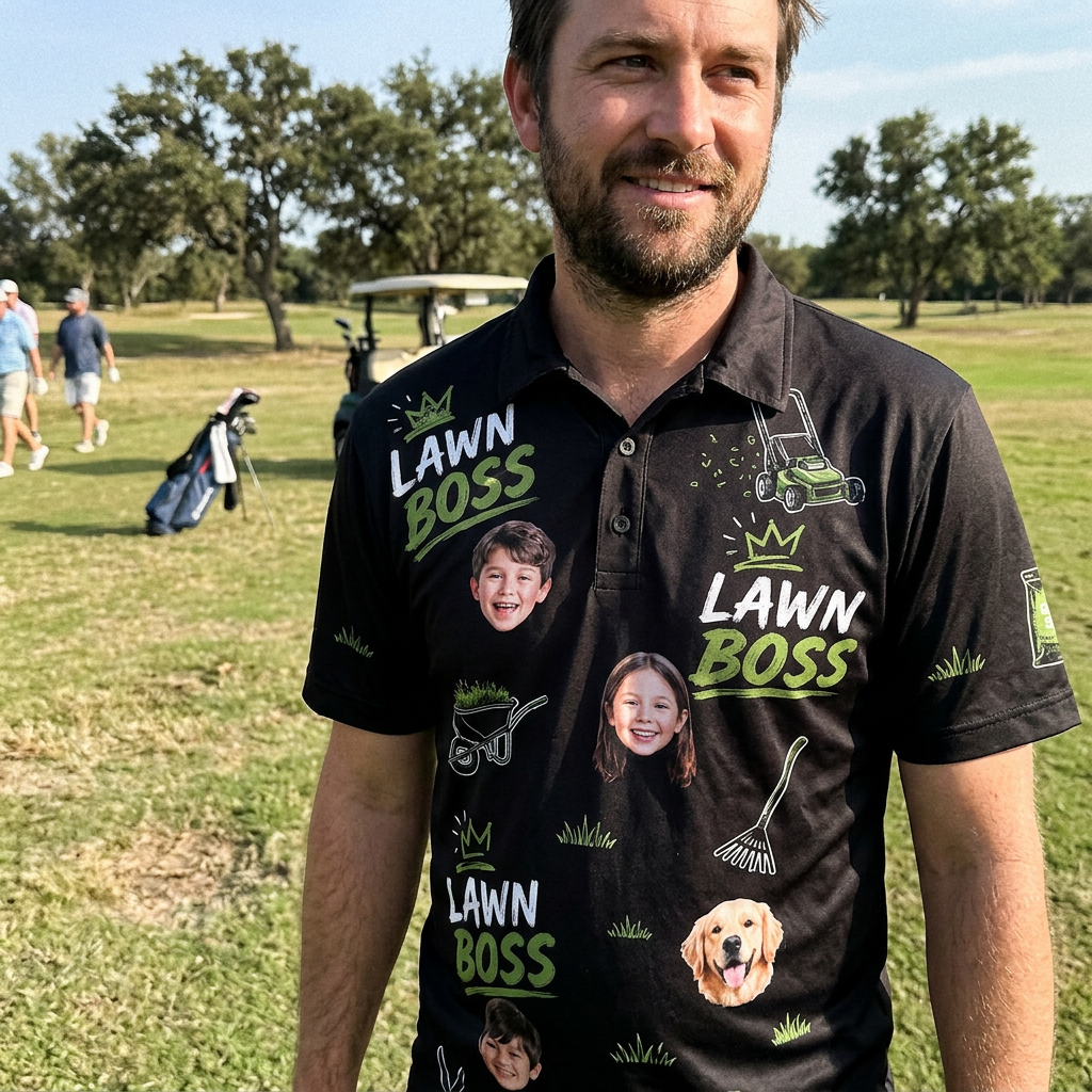 Custom Face 3D Polo Shirt Lawn Boss – Personalized Photo Lawn Care Polo, Father's Day Gift for Yard Dad