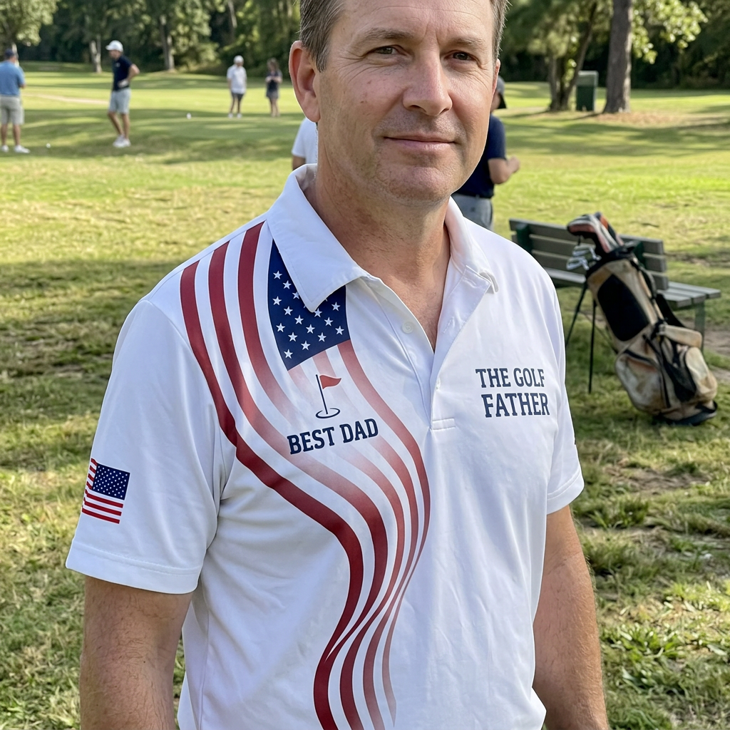 Custom 3D Polo Shirt The Golf Father, Best Dad By Par – Personalized US Flag Golf Polo with Name for Father's Day