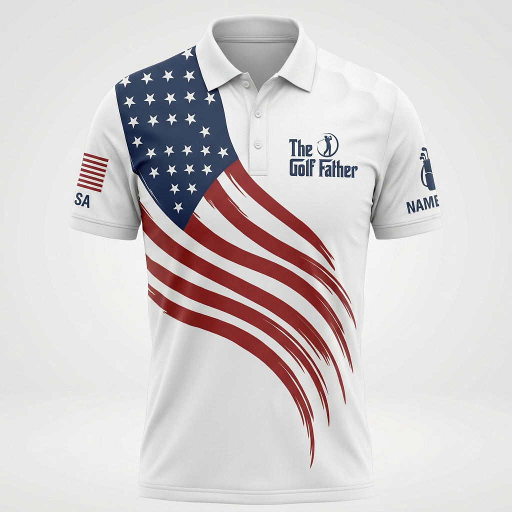Custom 3D Polo Shirt The Golf Father, Best Dad By Par – Personalized American Flag Father's Day Golf Polo with Name