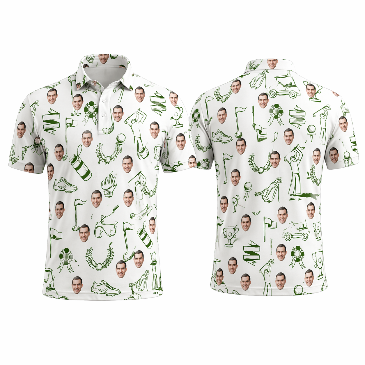 Custom Face 3D Polo Shirt – Personalized Photo Golf Doodle Polo, Funny Gift for Golfer