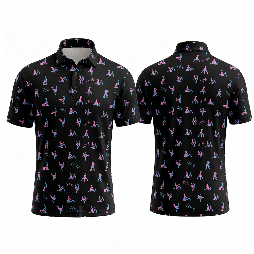 Custom 3D Polo Shirt – Personalized Funny Adult Black Novelty Pattern Polo, Bold Gift for Him