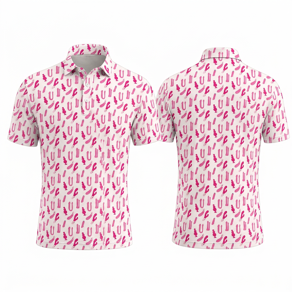 Custom 3D Polo Shirt – Personalized Funny Pink Novelty Repeat Pattern Polo, Cheeky Gift for Him