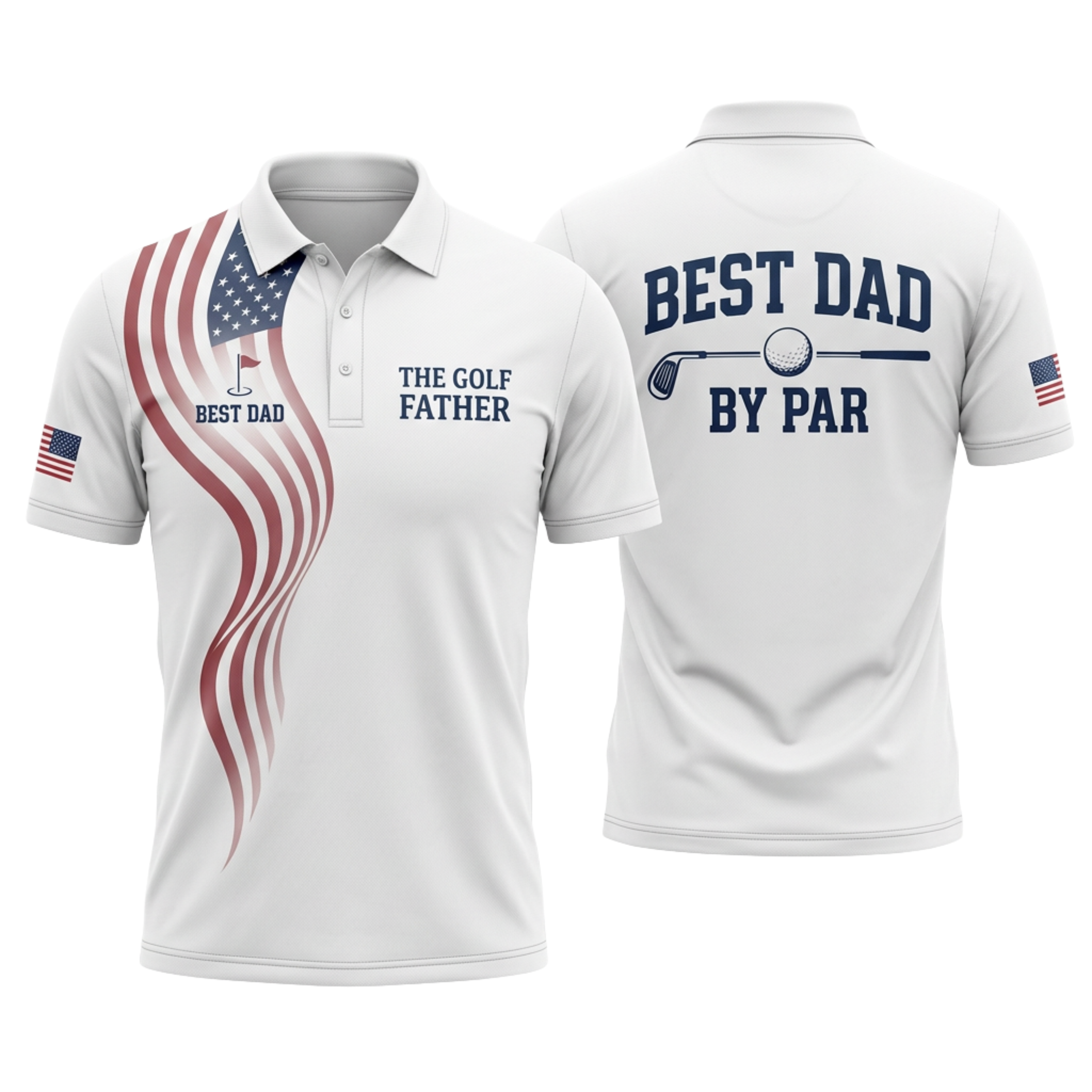 Custom 3D Polo Shirt The Golf Father, Best Dad By Par – Personalized US Flag Golf Polo with Name for Father's Day