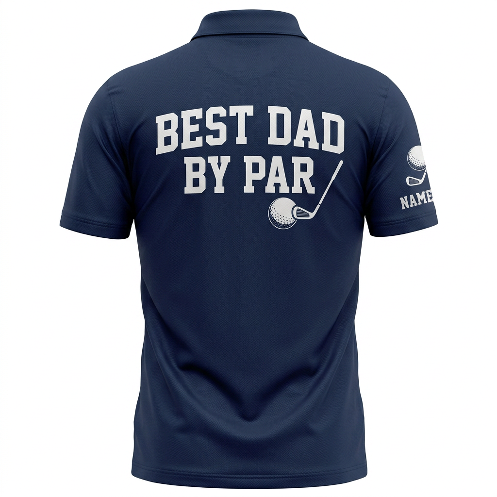 Custom 3D Polo Shirt Best Dad By Par – Personalized Navy American Flag Golf Polo Father's Day Gift with Name