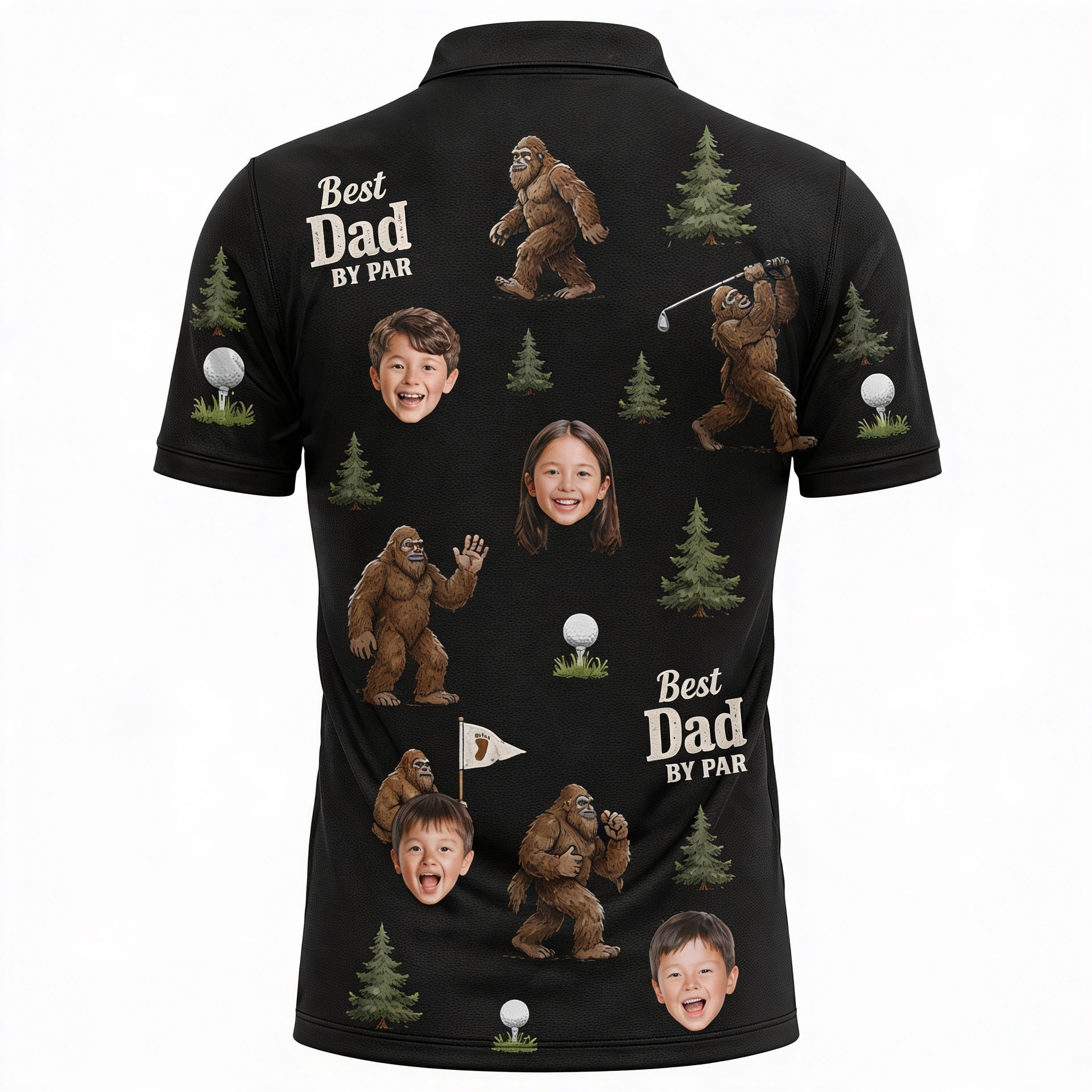 Custom Face 3D Polo Shirt Best Dad By Par Bigfoot – Personalized Photo Funny Black Golf Polo, Father's Day Gift