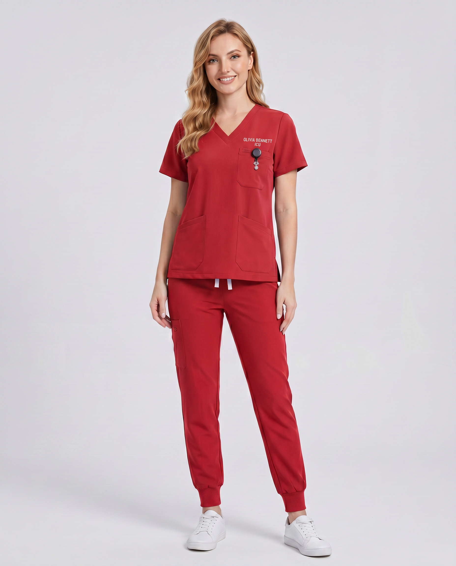 Custom Embroidered Unisex Jogger Scrub Set – V-Neck Two Front Pockets Medical Uniform