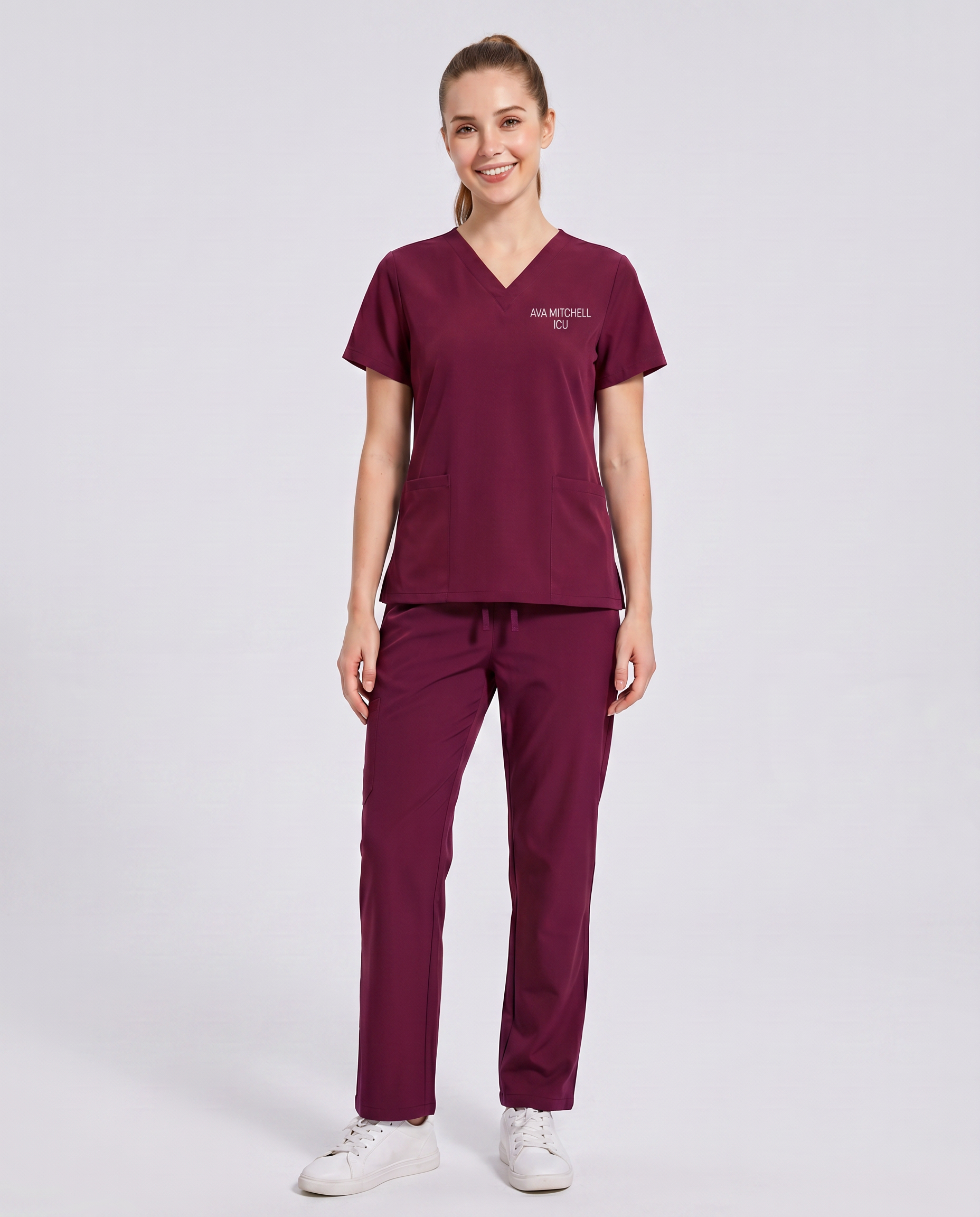 Custom Embroidered Unisex Scrub Set – V-Neck Two Front Pockets Straight-Leg Pants