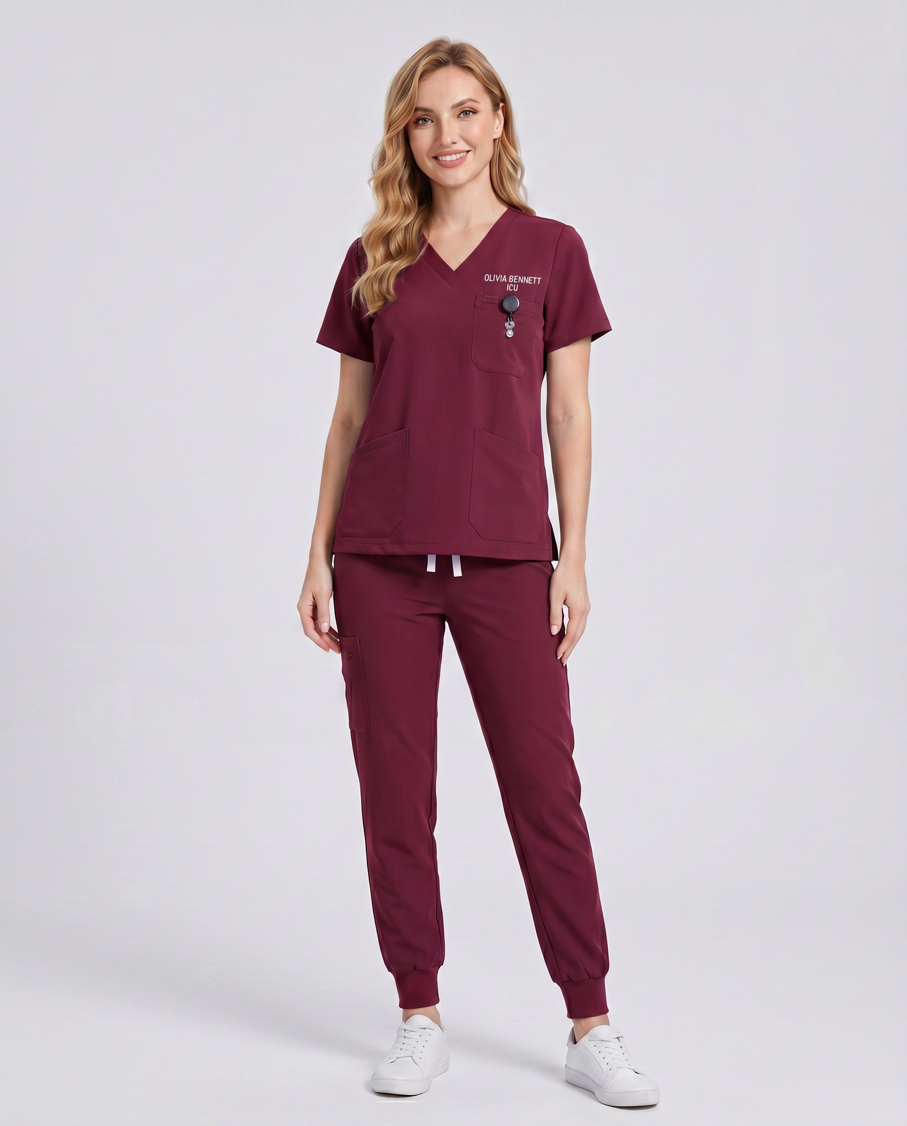 Custom Embroidered Unisex Jogger Scrub Set – V-Neck Two Front Pockets Medical Uniform