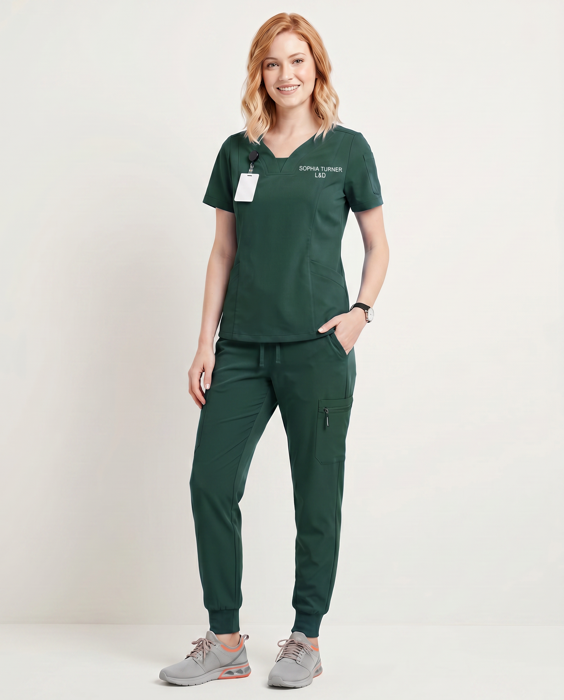 Custom Embroidered Unisex Jogger Scrub Set – V-Neck Medical Uniform with Cargo Pocket