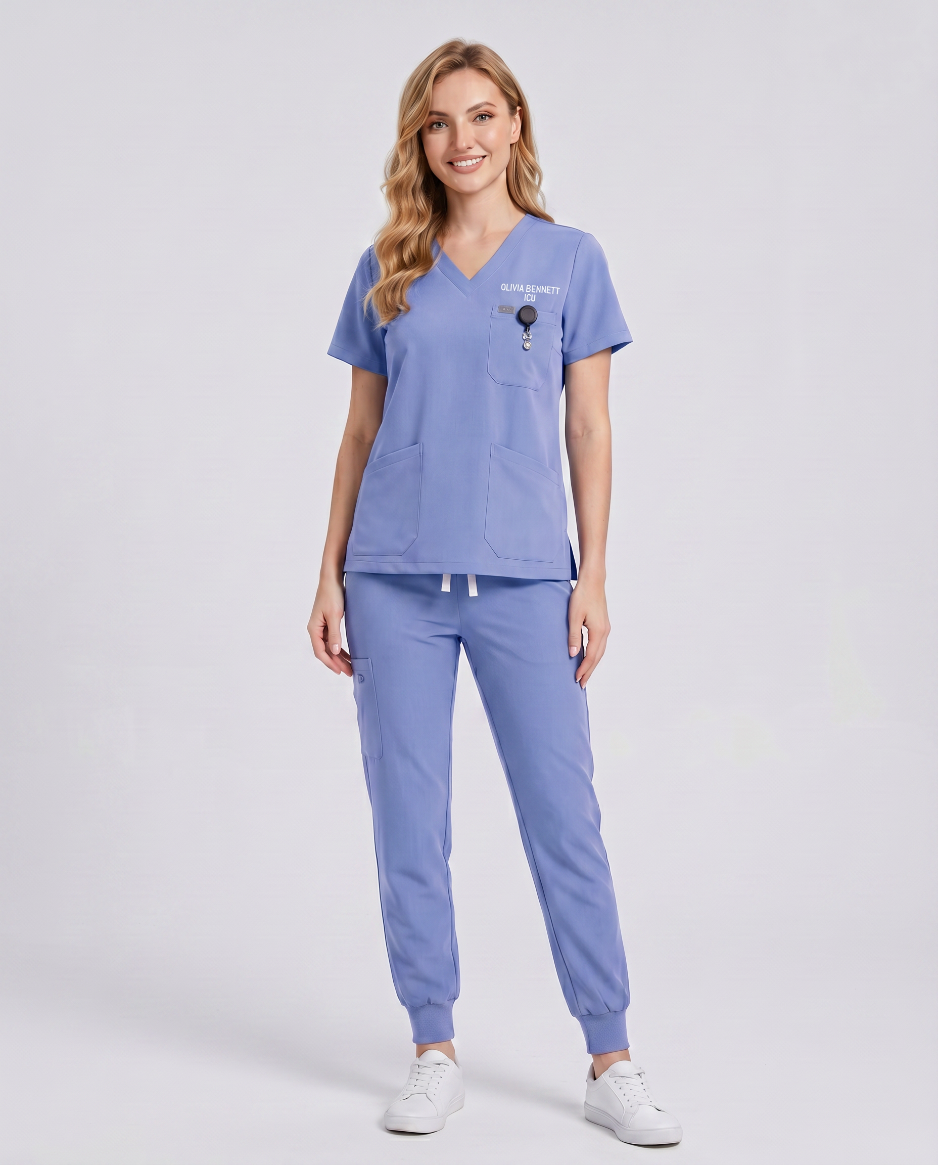 Custom Embroidered Unisex Jogger Scrub Set – V-Neck Two Front Pockets Medical Uniform