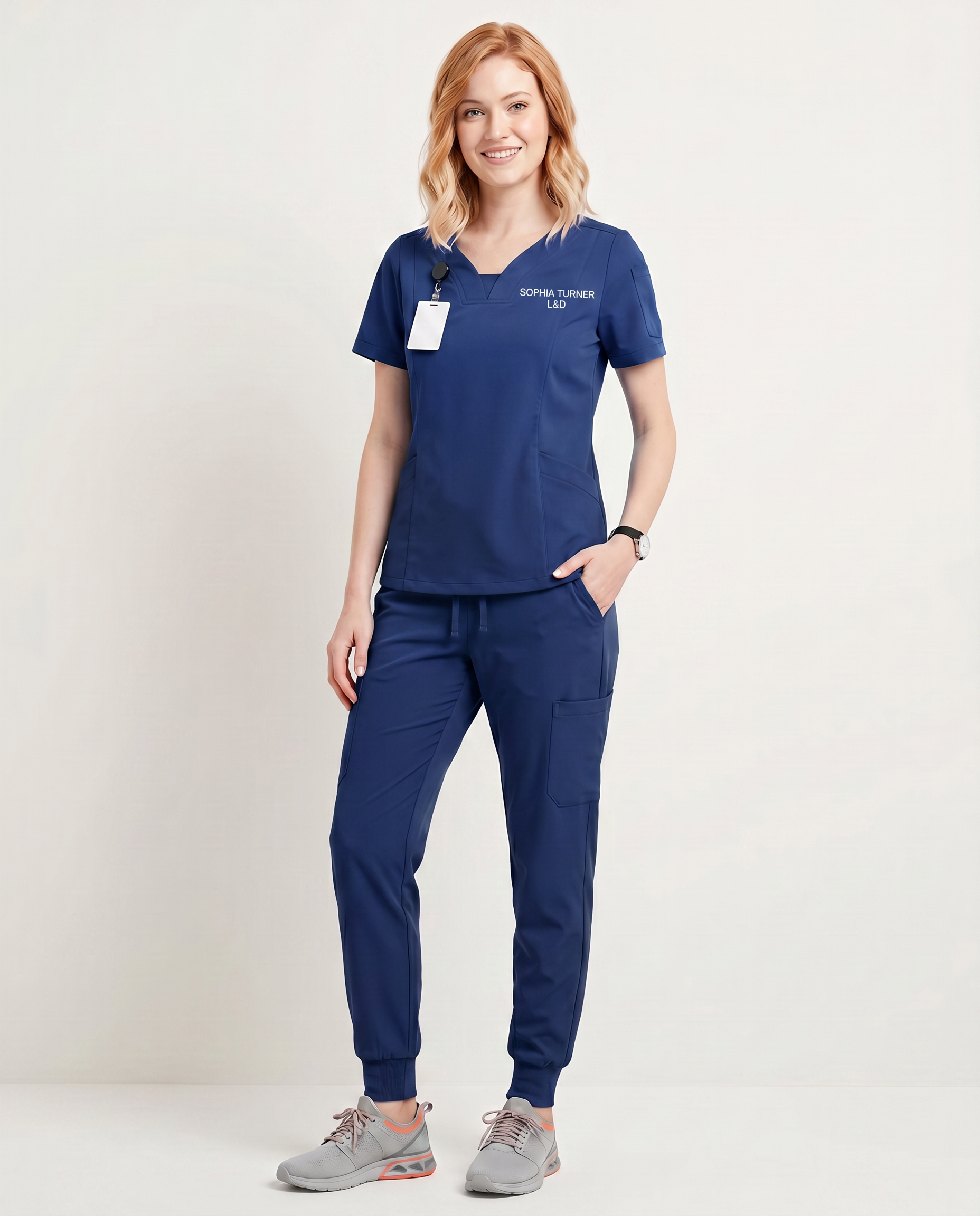 Custom Embroidered Unisex Jogger Scrub Set – V-Neck Medical Uniform with Cargo Pocket