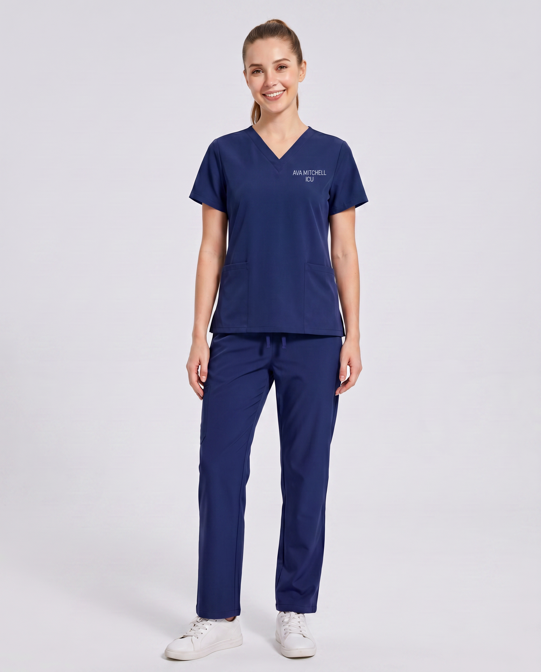 Custom Embroidered Unisex Scrub Set – V-Neck Two Front Pockets Straight-Leg Pants