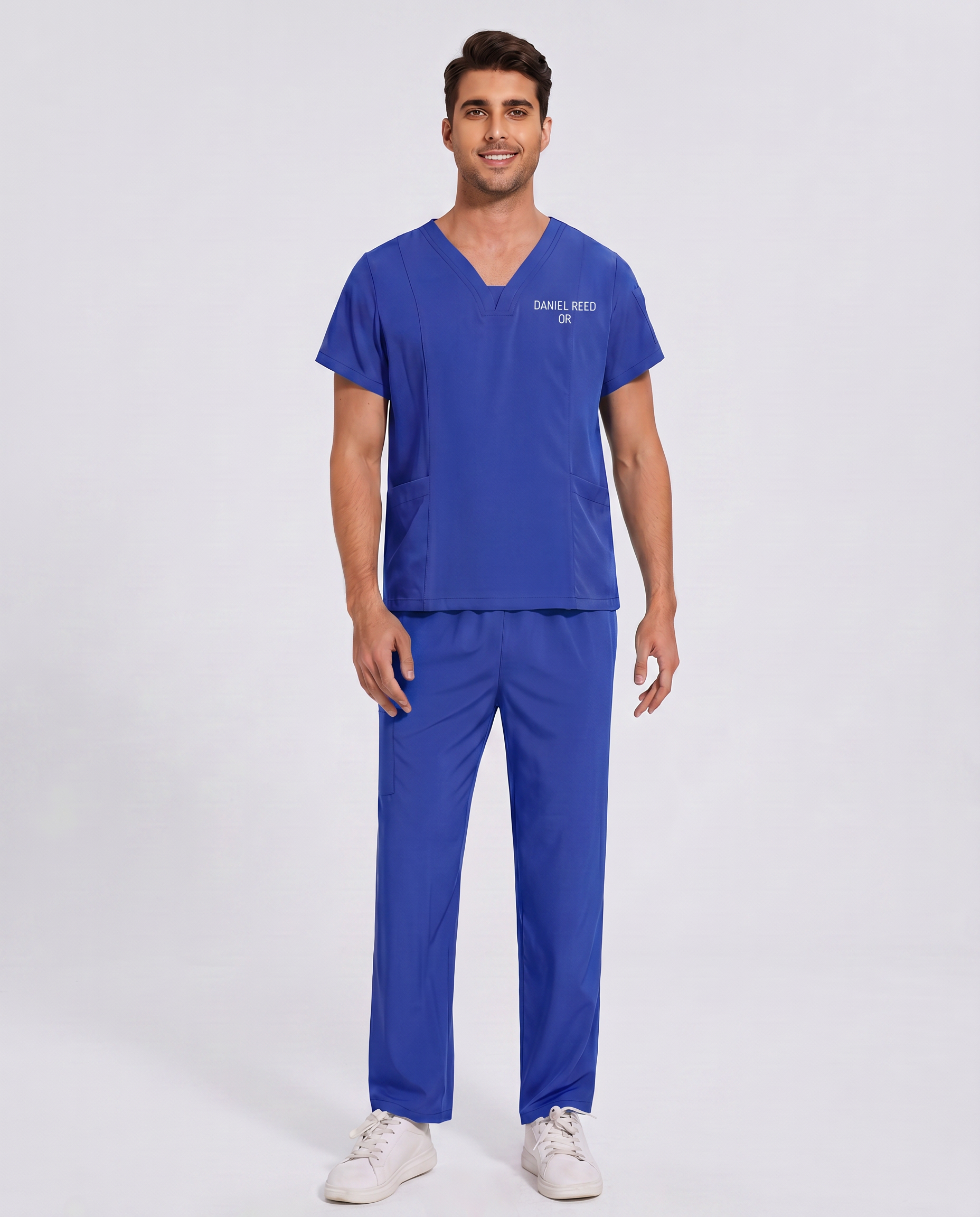 Custom Embroidered Unisex Scrub Set – V-Neck Two Side Pockets Straight-Leg Pants