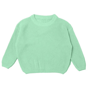 Mint Green chunky knit kids sweater, plain