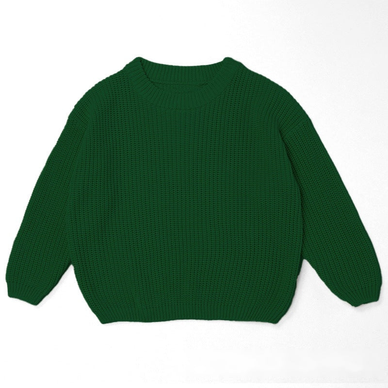 Christmas Green chunky knit kids sweater, plain