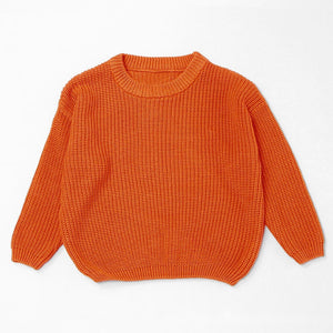 Pumpkin Orange chunky knit kids sweater, plain