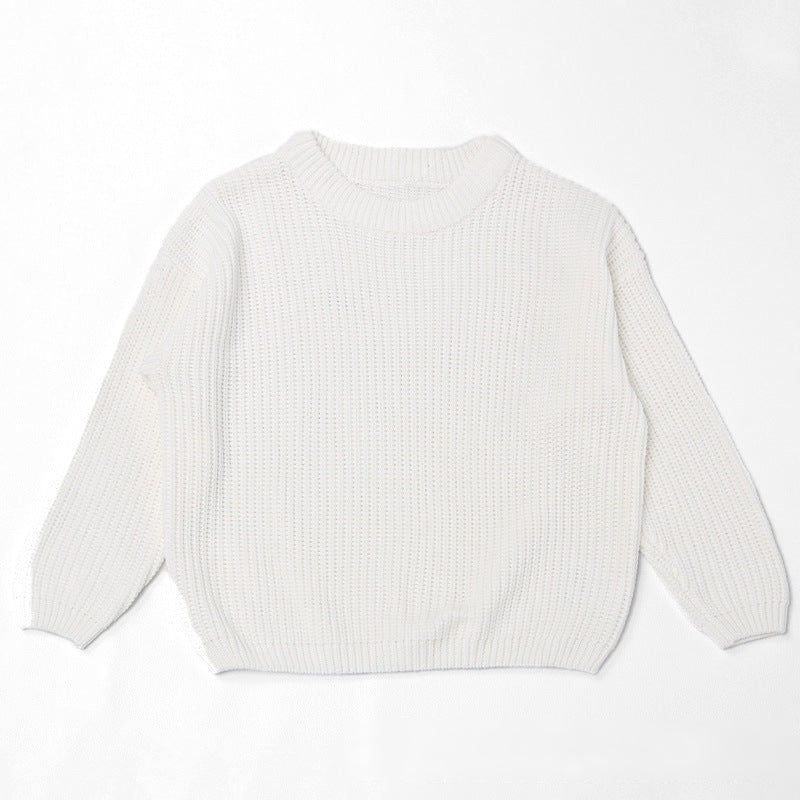 White chunky knit kids sweater, plain
