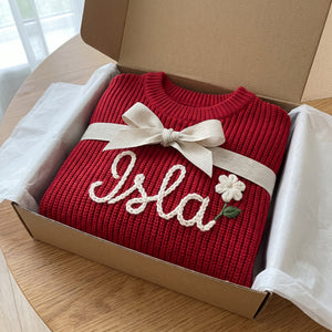 Personalized kids sweater in a gift box