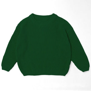 Christmas Green chunky knit kids sweater, plain