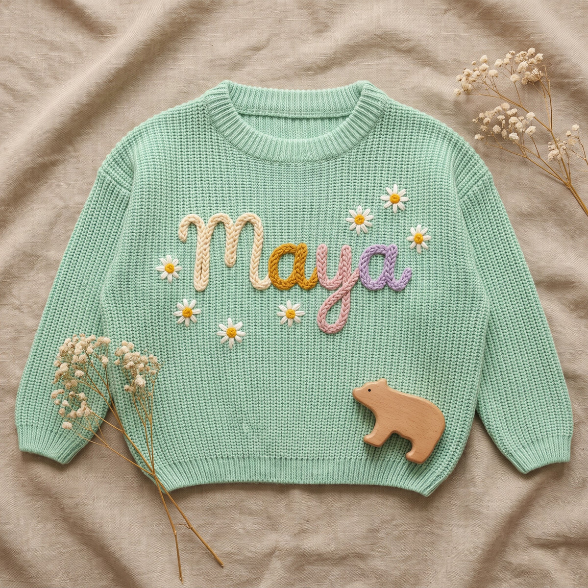Personalized Kids Knit Sweater โ flat lay