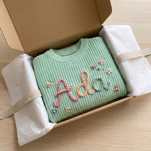 Personalized kids sweater in a gift box