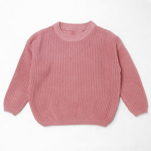 Dusty Rose chunky knit kids sweater, plain