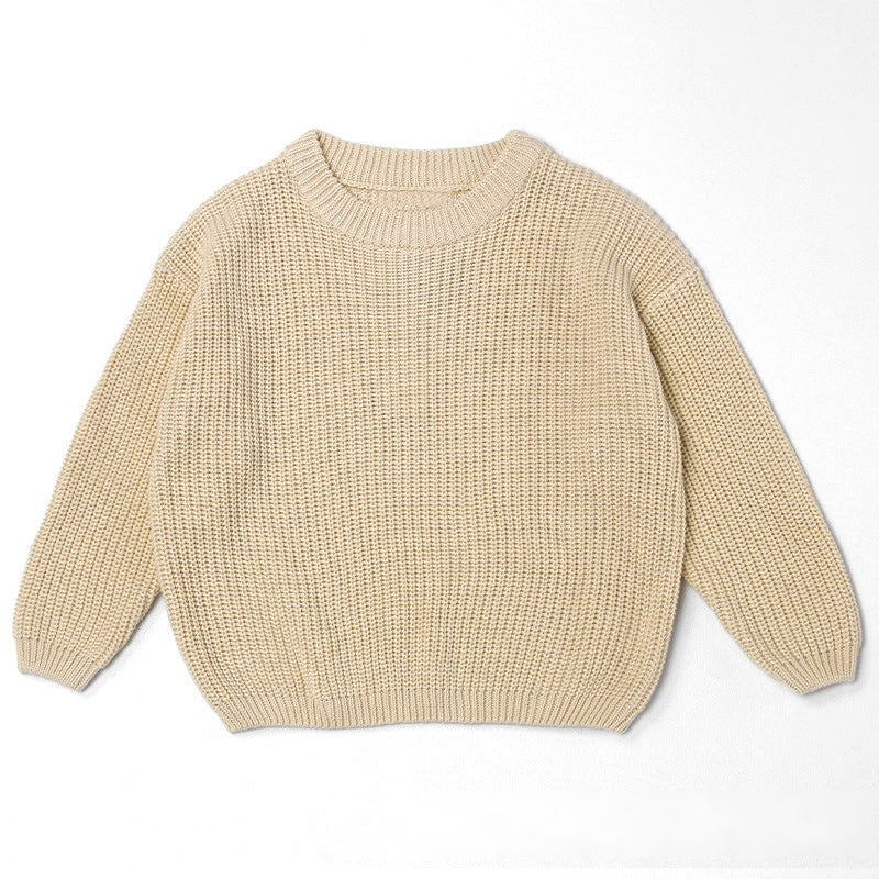 Oatmeal chunky knit kids sweater, plain