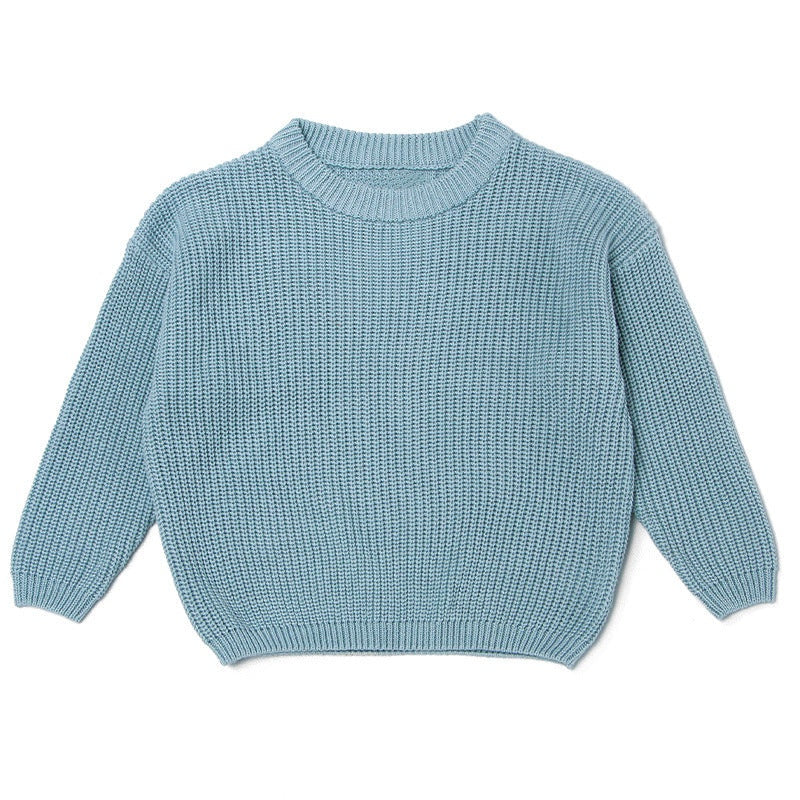 Dusty Blue chunky knit kids sweater, plain