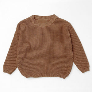 Camel chunky knit kids sweater, plain