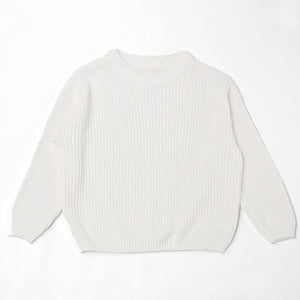White chunky knit kids sweater, plain