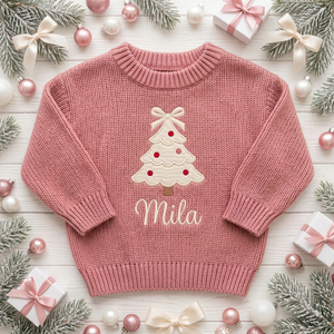 Machine embroidered coquette Christmas tree baby Christmas sweater among Christmas decorations