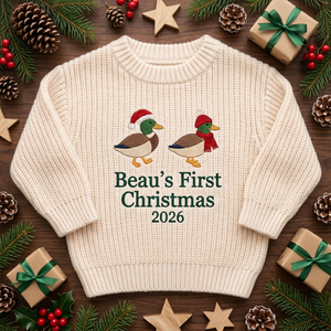 Machine embroidered first Christmas ducks baby Christmas sweater among Christmas decorations