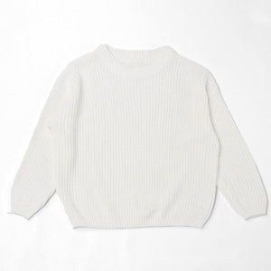 White chunky knit kids sweater, plain color option