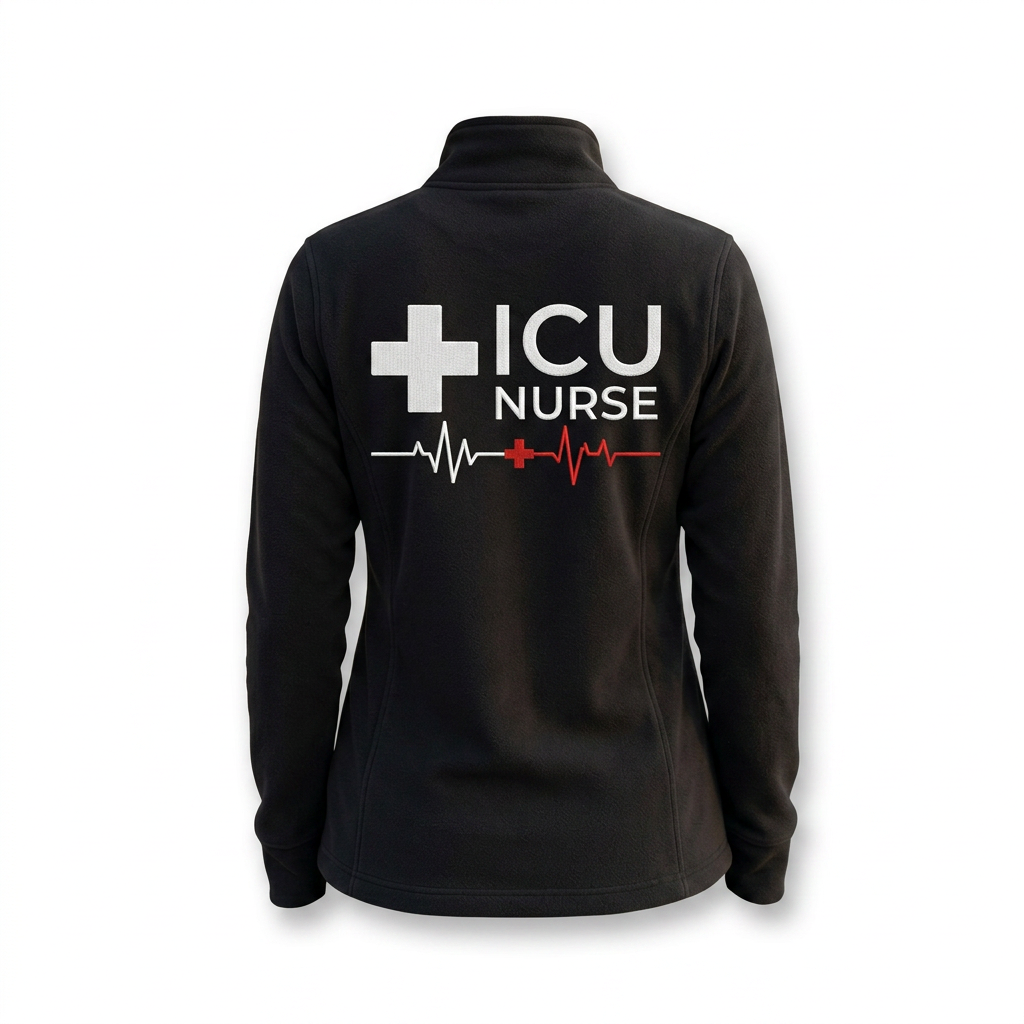 Custom ICU Nurse Fleece Jacket | Personalized Intensive Care Medical Cross Zip-Up