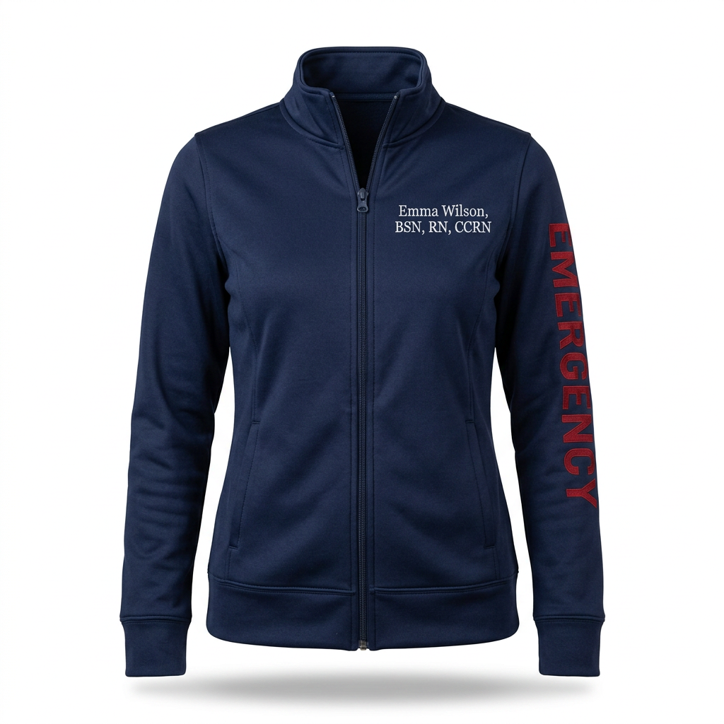 Custom ER Nurse Fleece Jacket | Personalized Emergency Room Heartbeat Zip-Up