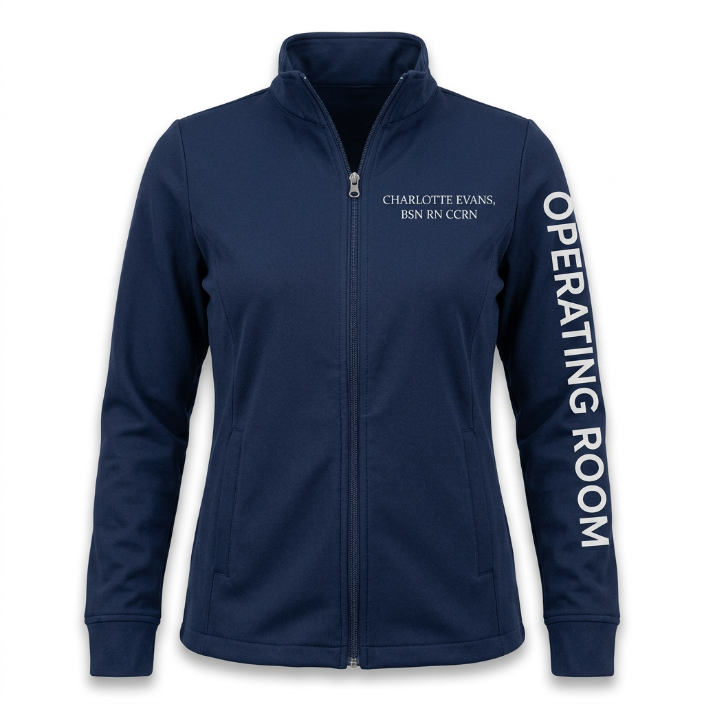 Custom OR Nurse Fleece Jacket | Personalized Operating Room Heartbeat Zip-Up