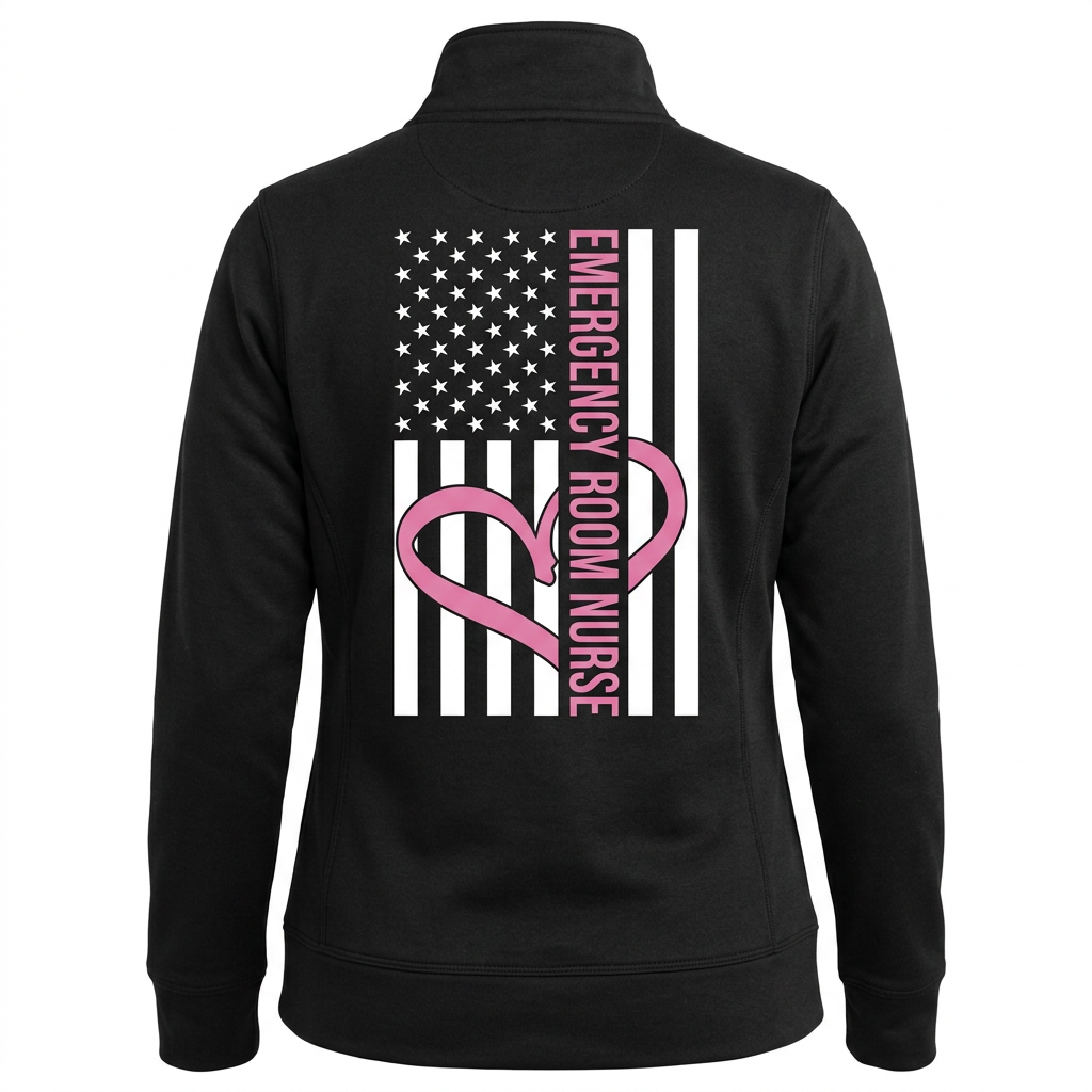 Custom Emergency Room Nurse Fleece Jacket | Personalized ER Nurse American Flag Zip-Up